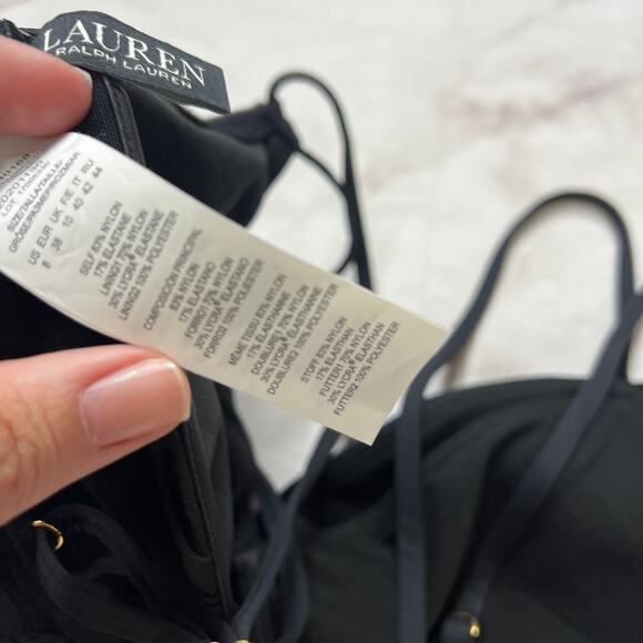 LRL Ralph Lauren Beach Club Solids Black Twist Underwire Bikini Top Size 8 New - Picture 6 of 6